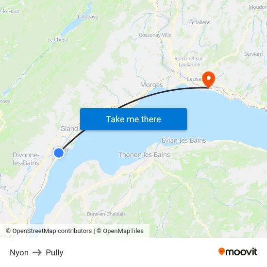 Nyon to Pully map