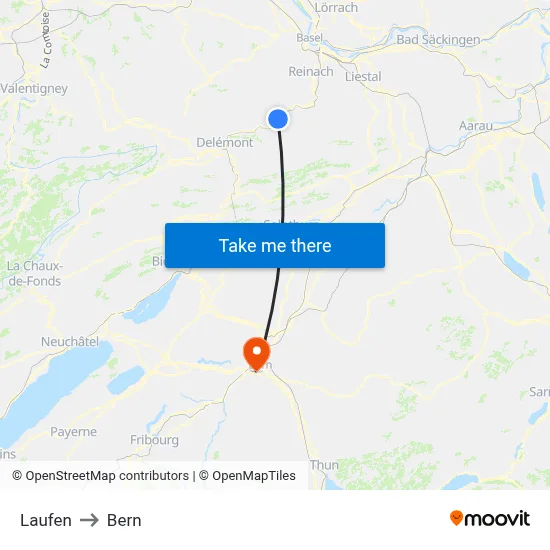 Laufen to Bern map