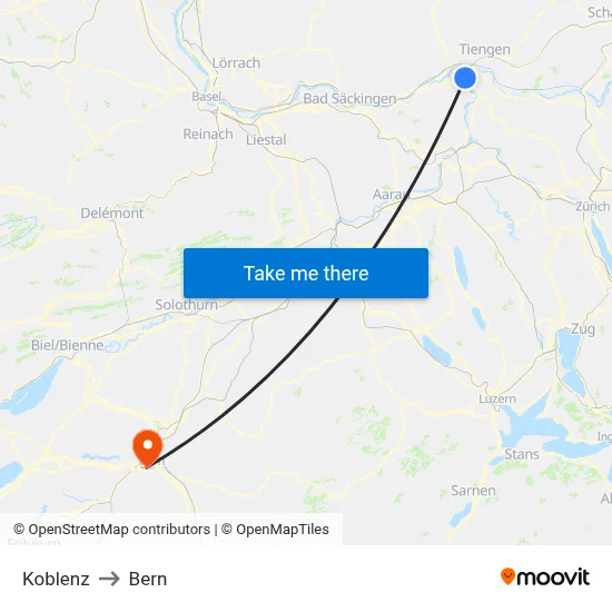 Koblenz to Bern map