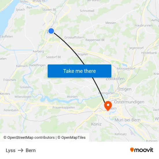Lyss to Bern map