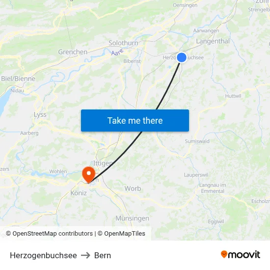 Herzogenbuchsee to Bern map