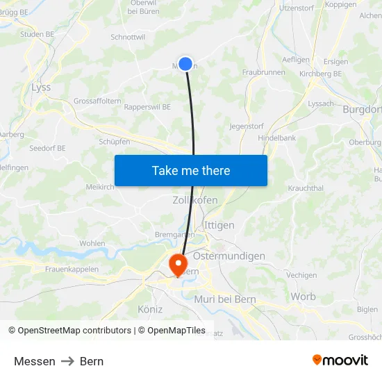 Messen to Bern map