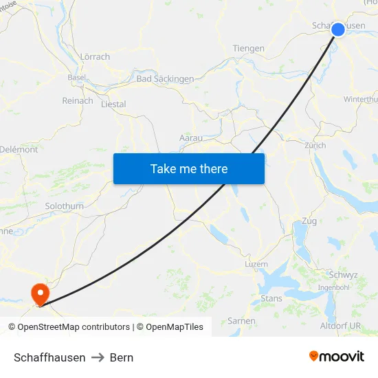 Schaffhausen to Bern map