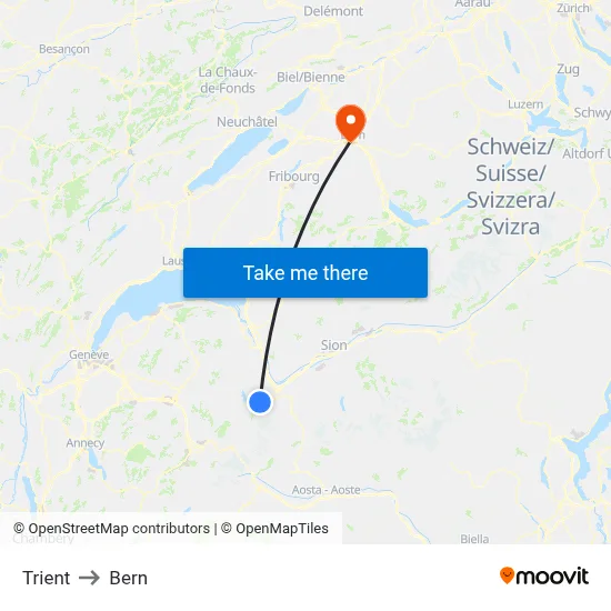 Trient to Bern map