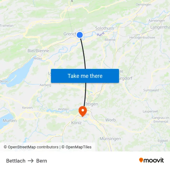 Bettlach to Bern map