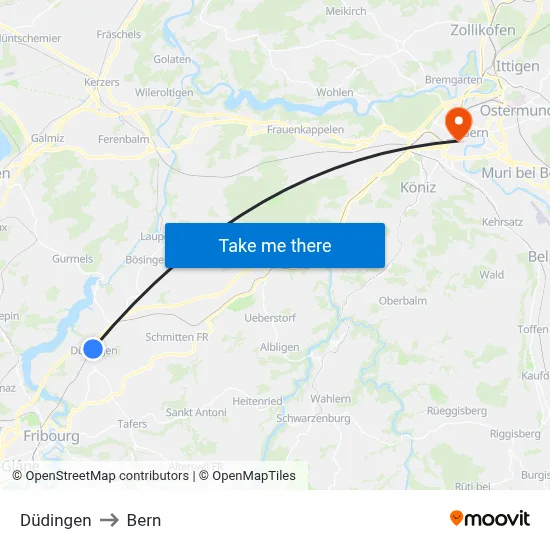 Düdingen to Bern map