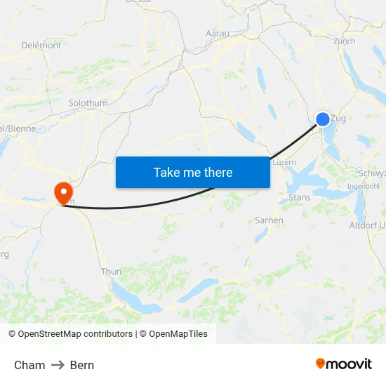 Cham to Bern map
