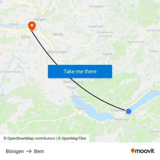Bönigen to Bern map