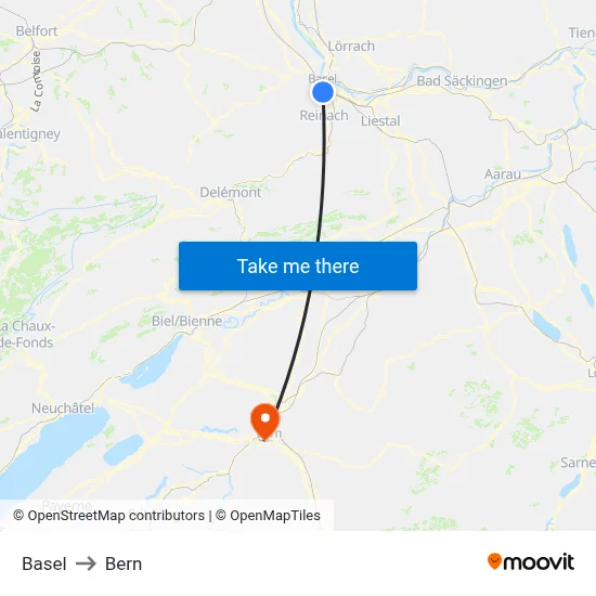 Basel to Bern map