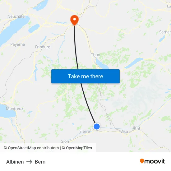 Albinen to Bern map