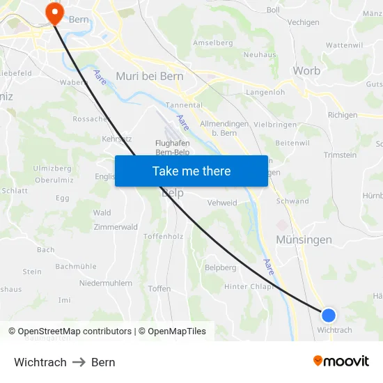 Wichtrach to Bern map