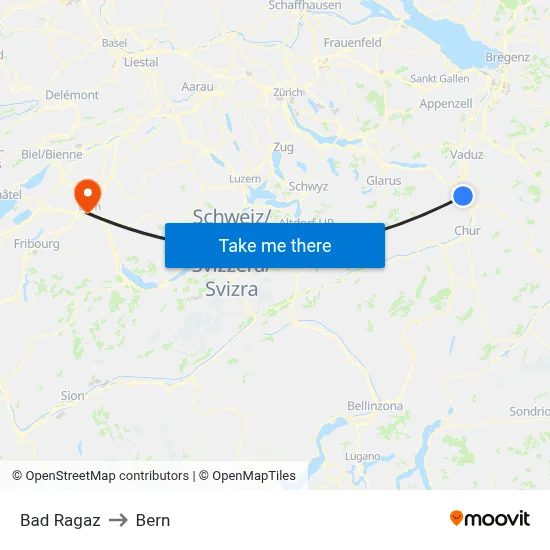Bad Ragaz to Bern map