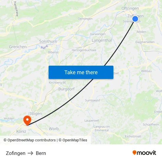 Zofingen to Bern map
