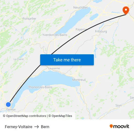 Ferney-Voltaire to Bern map