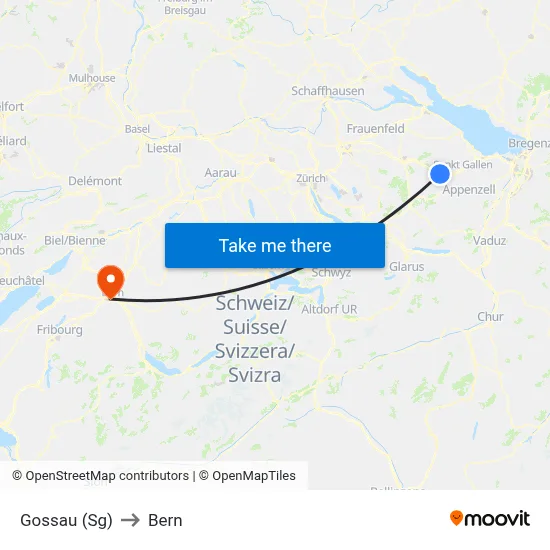 Gossau (Sg) to Bern map