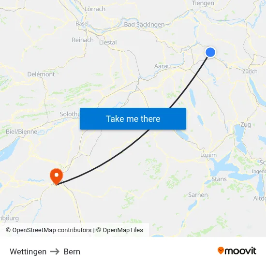 Wettingen to Bern map