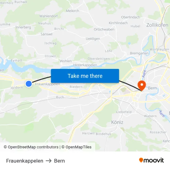 Frauenkappelen to Bern map