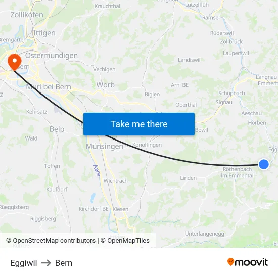 Eggiwil to Bern map