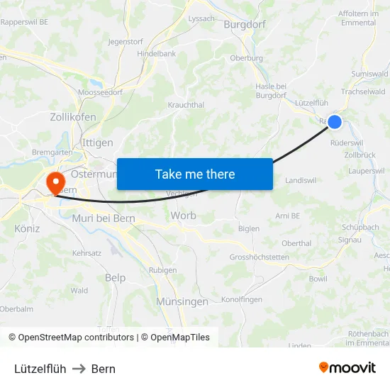 Lützelflüh to Bern map