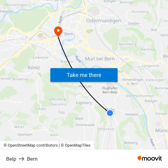 Belp to Bern map