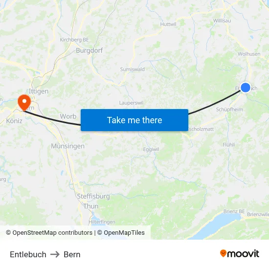 Entlebuch to Bern map