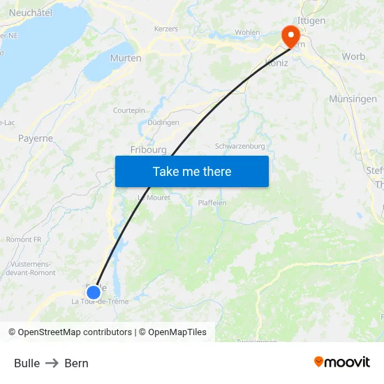 Bulle to Bern map