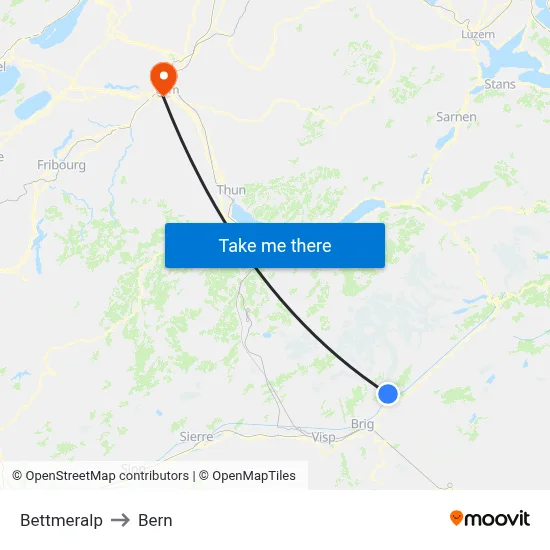Bettmeralp to Bern map