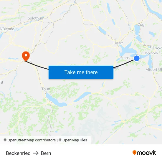 Beckenried to Bern map