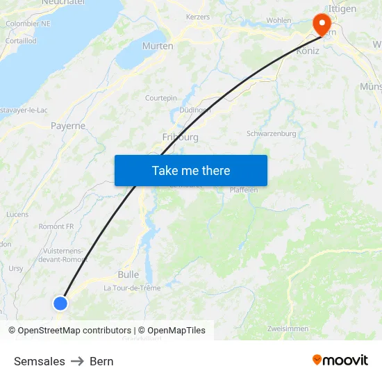 Semsales to Bern map