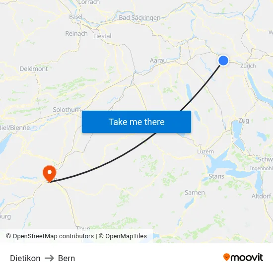 Dietikon to Bern map