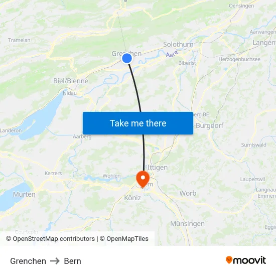 Grenchen to Bern map