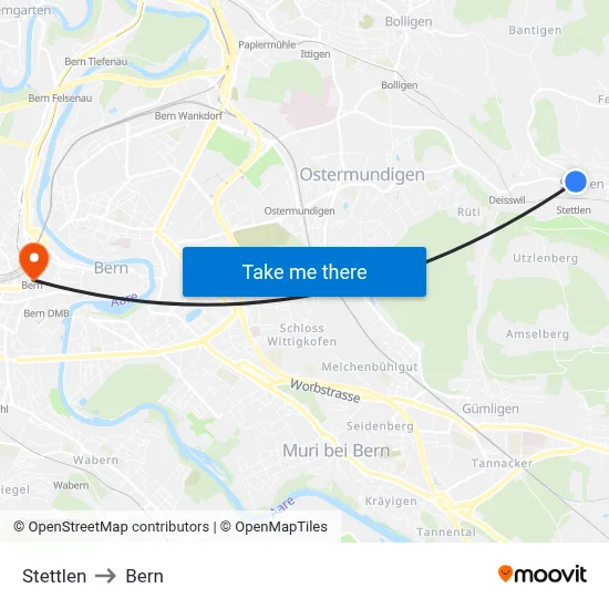 Stettlen to Bern map