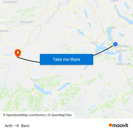 Arth to Bern map