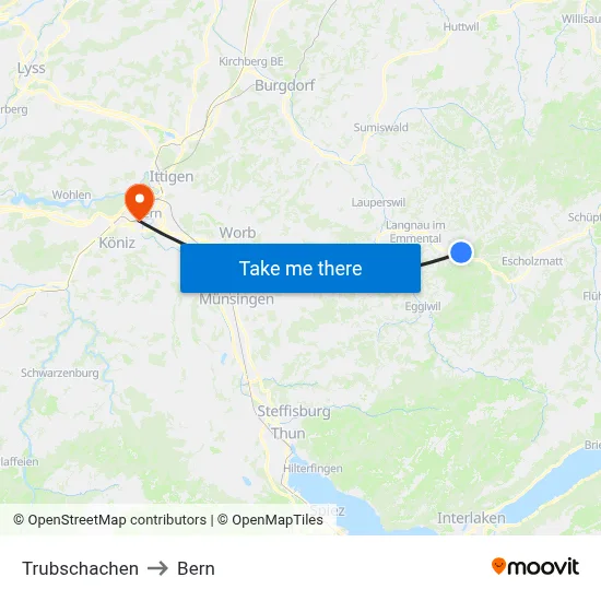 Trubschachen to Bern map