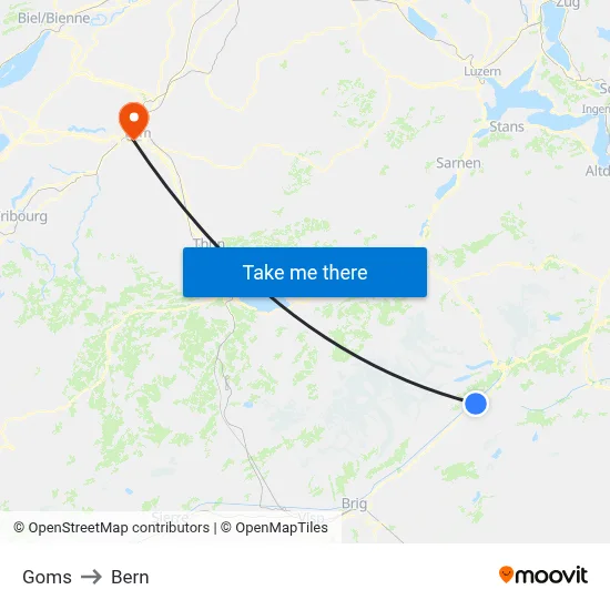 Goms to Bern map