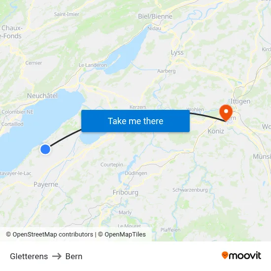 Gletterens to Bern map