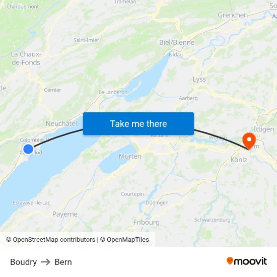 Boudry to Bern map