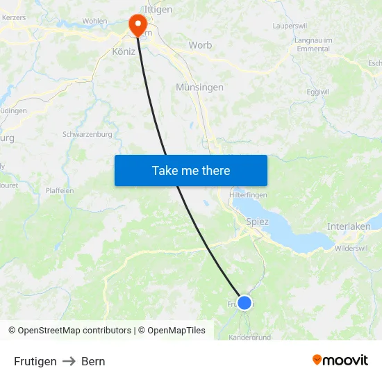 Frutigen to Bern map