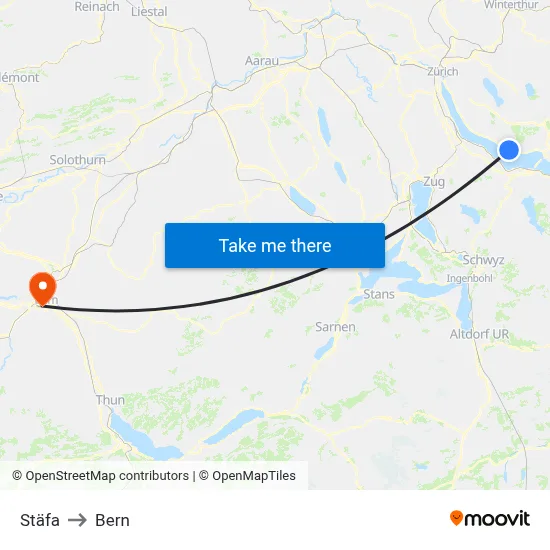 Stäfa to Bern map