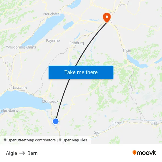 Aigle to Bern map