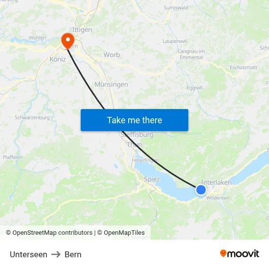 Unterseen to Bern map
