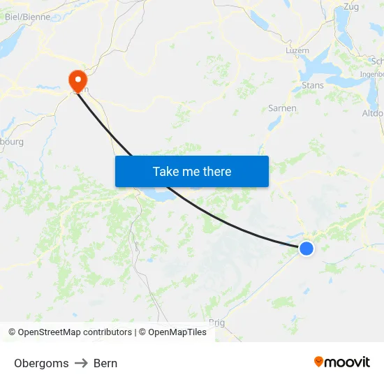 Obergoms to Bern map