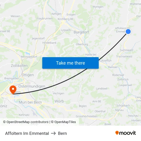 Affoltern Im Emmental to Bern map
