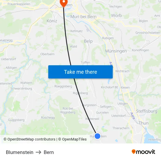 Blumenstein to Bern map