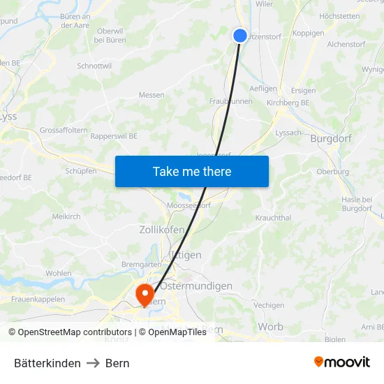 Bätterkinden to Bern map