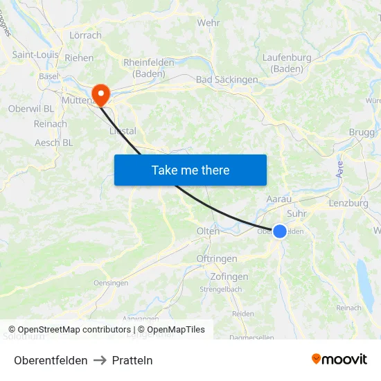 Oberentfelden to Pratteln map