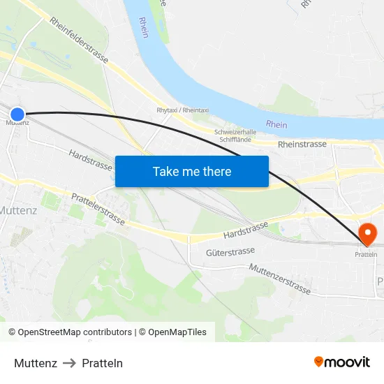 Muttenz to Pratteln map