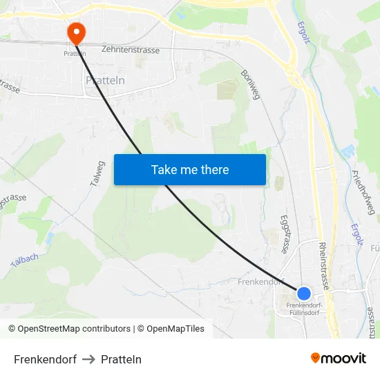 Frenkendorf to Pratteln map