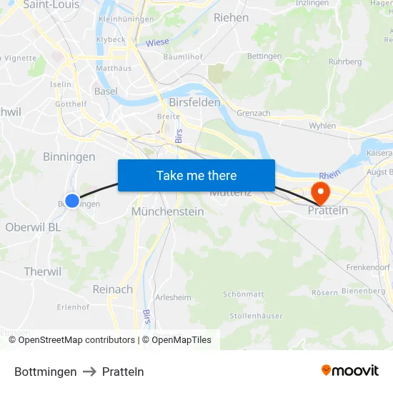 Bottmingen to Pratteln map
