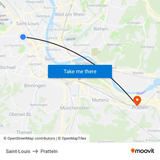 Saint-Louis to Pratteln map